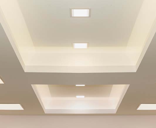 Recessed cieling lights in an office building