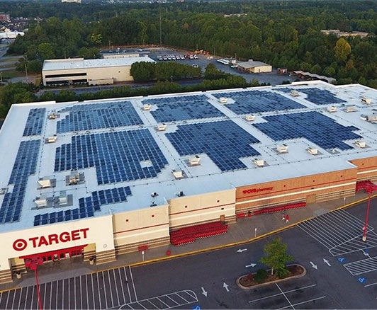 Rooftop solar panels on the roof of Target