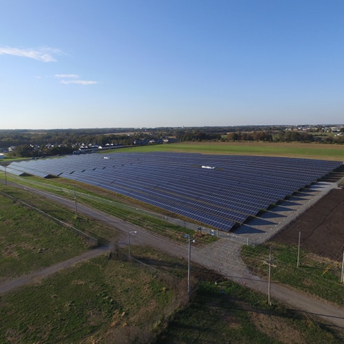 Aerial view of a solar farm in Marshall, Missouri